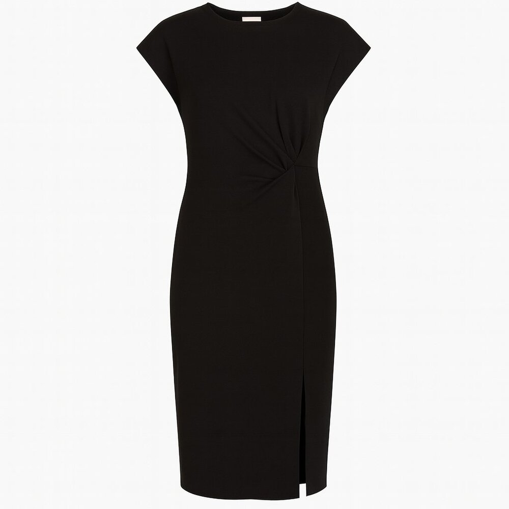 Caslon‎ Black Side‑Ruched Organic Cotton Dress Size S Short Sleeve Front Slit